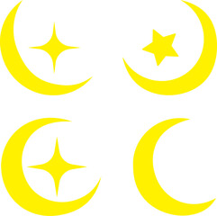 yellow vector moon icons with stars; astrology, night sky, celestial themes, tattoos, and mystical designs