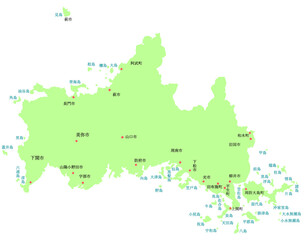 山口県　地図　黄緑　斑点　イラスト