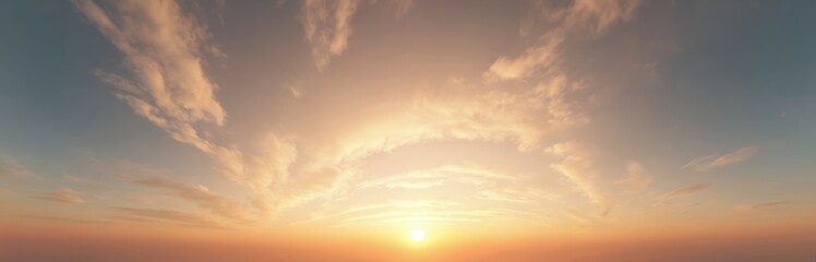 Obraz premium Vibrant sunset sky panorama with cirrus clouds. Seamless spherical equirectangular 360 degree panorama. Zenith view for 3D visualization, game sky replacement for aerial drone 360 panoramas, film