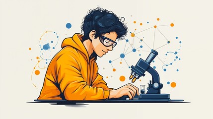 Young scientist examines specimen at microscope