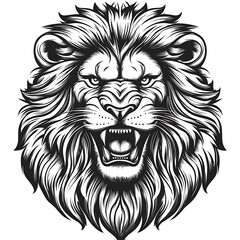 Fototapeta premium A detailed black and white illustration of a roaring lion head