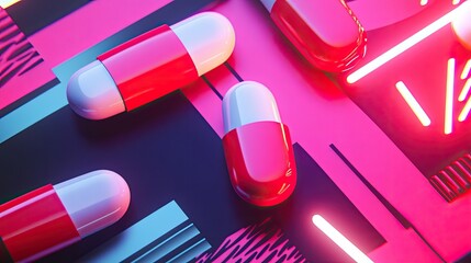 Medical tablets on a geometric background