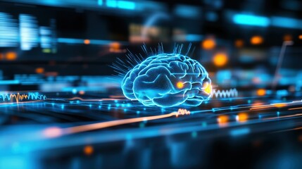 Obraz premium Neural network innovation event digital realm conceptual art futuristic environment close-up view brain connectivity