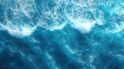Fototapeta premium Aerial perspective of turquoise ocean waves, blue sea surface, transparent water background, serene and clear