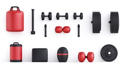 Obraz premium Gym Equipment Flatlay: Boxing & Weights