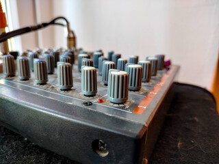 Sound mixer closeup. Audio studio mixer.