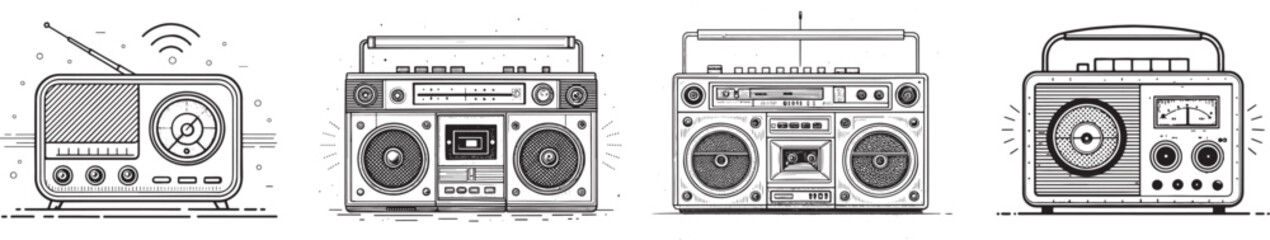 Radio outline line art for coloring page. retro vintage Radio, illustration digital drawing - Isolated PNG
