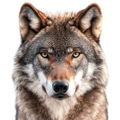 Obraz premium Beautiful close-up portrait of a wolf?s head, intense gaze and detailed fur, isolated on a white transparent background.