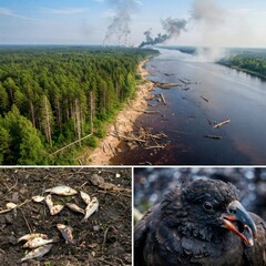 Environmental pollution affecting wildlife and river ecosystem