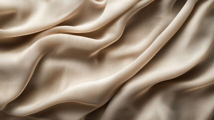 Fototapeta premium Soft wrinkeled beige linen fabric sample background, AI generated
