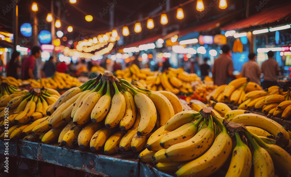 Poster bunch of bananas are piled up on a table. the bananas are yellow and appear to be ripe