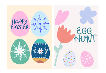 Easter Card and Poster Set. Spring Floral & Cute. Egg hunt. Happy easter