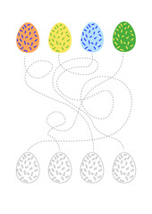Labyrinth or maze game for children, find the right way to Easter eggs. Ready to print