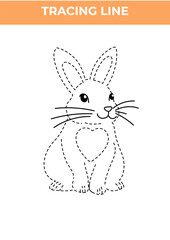 Tracing line for pre-school children. Handwriting learning education. Easter rabbit. Printable