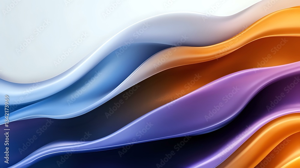 Poster smooth flowing waves in vibrant blue, orange and purple create dynamic abstract background with eleg