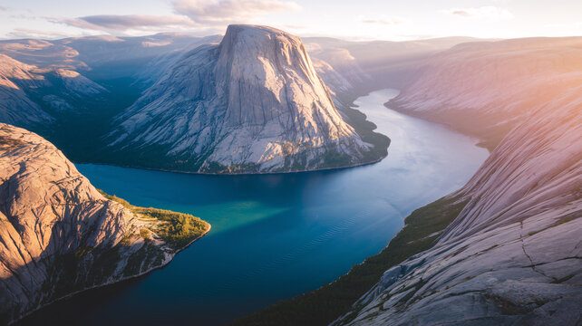 Majestic Mountain and Fjord at Sunset in Norway