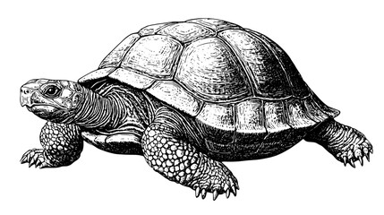 Fototapeta premium Intricate black-and-white illustration of a tortoise, ideal for tattoos or design inspiration, exuding vintage charm