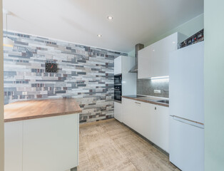 Bright Home Modern Kitchen Interior With Elegant Design and Decorative Wall Texture