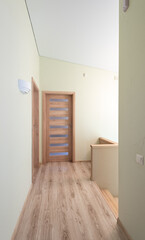 Modern Bright Interior Hallway with Wooden Doors and Laminate Flooring