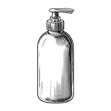 recommend clip art: Elegant vintage engraved illustration of a pump bottle showcasing premium hand-drawn design elements for tattoo and product inspiration