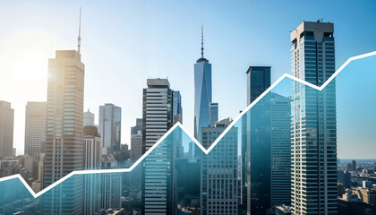 Naklejka premium City skyline with upward trend graph representing growth and success in business