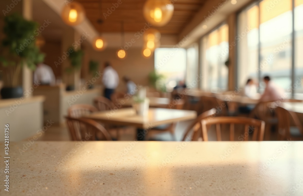 Leinwandbilder image empty table top with blurred restaurant background. stone surface in warm golden light, provid
