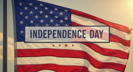 A celebration of freedom with "Independence Day" text on the backdrop of the American flag.