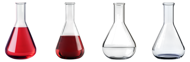 Colorful Chemical Flasks with Liquid for Scientific Research Purposes, Isolated on Transparent Background