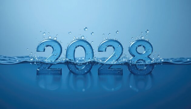 Celebrating Year 2028 with Water Splash Effect for Future Concepts
