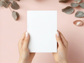 Obraz premium Refined Blank Card Mockup for Branding or Wedding Announcements in a Romantic Setting