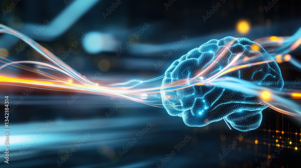 Poster exploring neural connectivity digital brain visualization in a high-tech environment conceptual art 