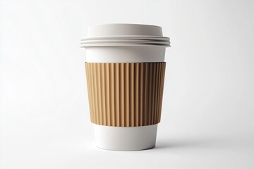 Eco-friendly coffee cup with sleeve mockup isolated on white background perfect for branding and packaging presentations. Showcase your design on a stylish and reusable coffee cup