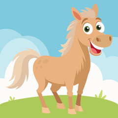 Cute and funny horse. Baby horse standing. Vector illustration pony character design with flat color. Can be used for design of t-shirts, posters and Baby Shower party and characters.
