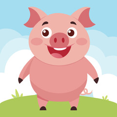 Funny and cute pig. Baby swine standing. Vector illustration piggy character design with flat color. Can be used for design of t-shirts, posters and Baby Shower party and characters.