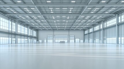 Obraz premium Vast Empty Industrial Space: Modern Warehouse Interior Design