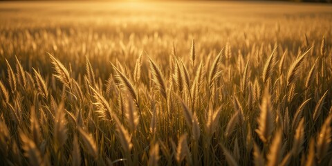 Golden Grass Field at Sunset with Warm Glow and Soft Light
