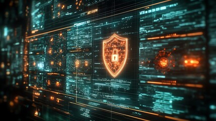 Cybersecurity digital shield technology data protection network security system concept design abstract