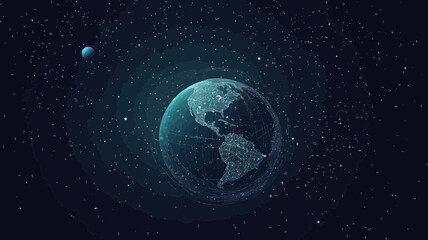 Fototapeta premium Abstract Earth in Starry Sky Vector Wireframe Minimalist Concept with Planets and Stars in Space