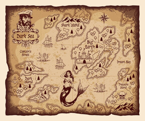 Ancient treasure map revealing mysterious islands