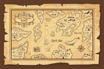 Treasure map showcasing islands and sea routes