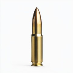 High Caliber Ammunition: Isolated Single Bullet in Gold Color for Firearm Enthusiasts and Defense Industry