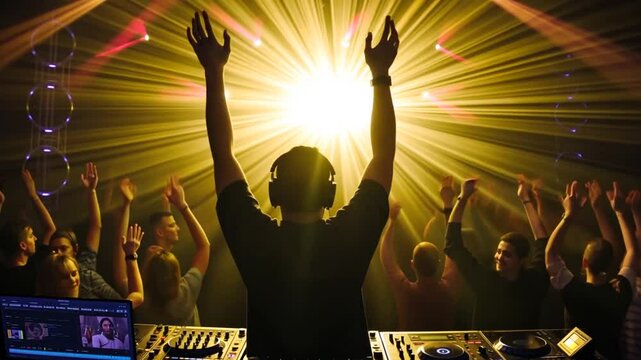 electric atmosphere a dj ignites the crowd with powerful beats under vibrant lights at a club