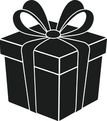 Black Gift Box Silhouette Vector – Elegant Present with Bow and Ribbon