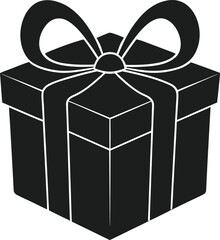 Black Gift Box Silhouette Vector – Elegant Present with Ribbon and Bow