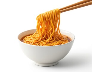 Bowl of Noodles with Chopsticks Ready to Eat on White Background