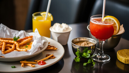 Refreshing drinks and delicious snacks shared in a cozy café setting. A warm and inviting table atmosphere that reflects social dining culture, relaxation, and a delightful beverage experience 77