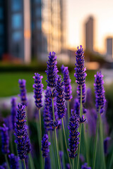 Naklejka premium Lavendel blüht im mystischen Morgennebel