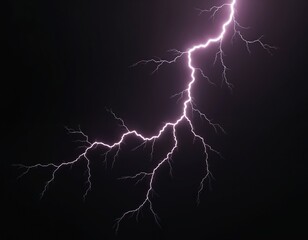 Realistic lightning isolated on black background. Natural light effect, bright glowing magic purple thunderstorm. Design element. Energy flash power strike weather bolt ray shine abstract dangerous