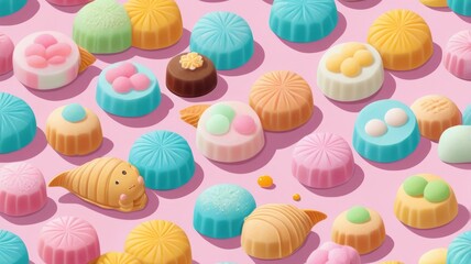 Japanese sweets pattern featuring mochi daifuku