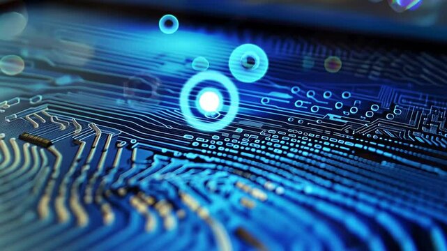 Detailaufnahme eines komplexen blauen digitalen Schaltkreises